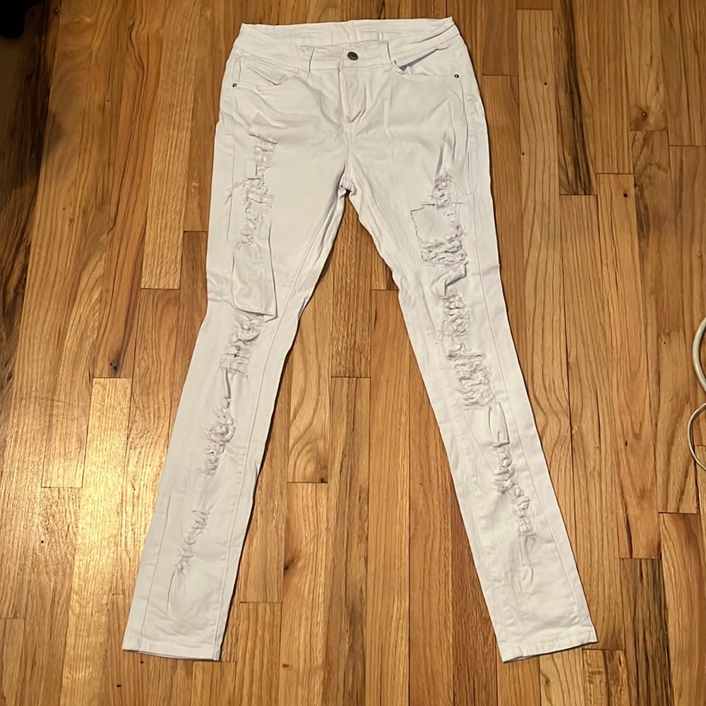 Shein Distressed White Skinny Jeans